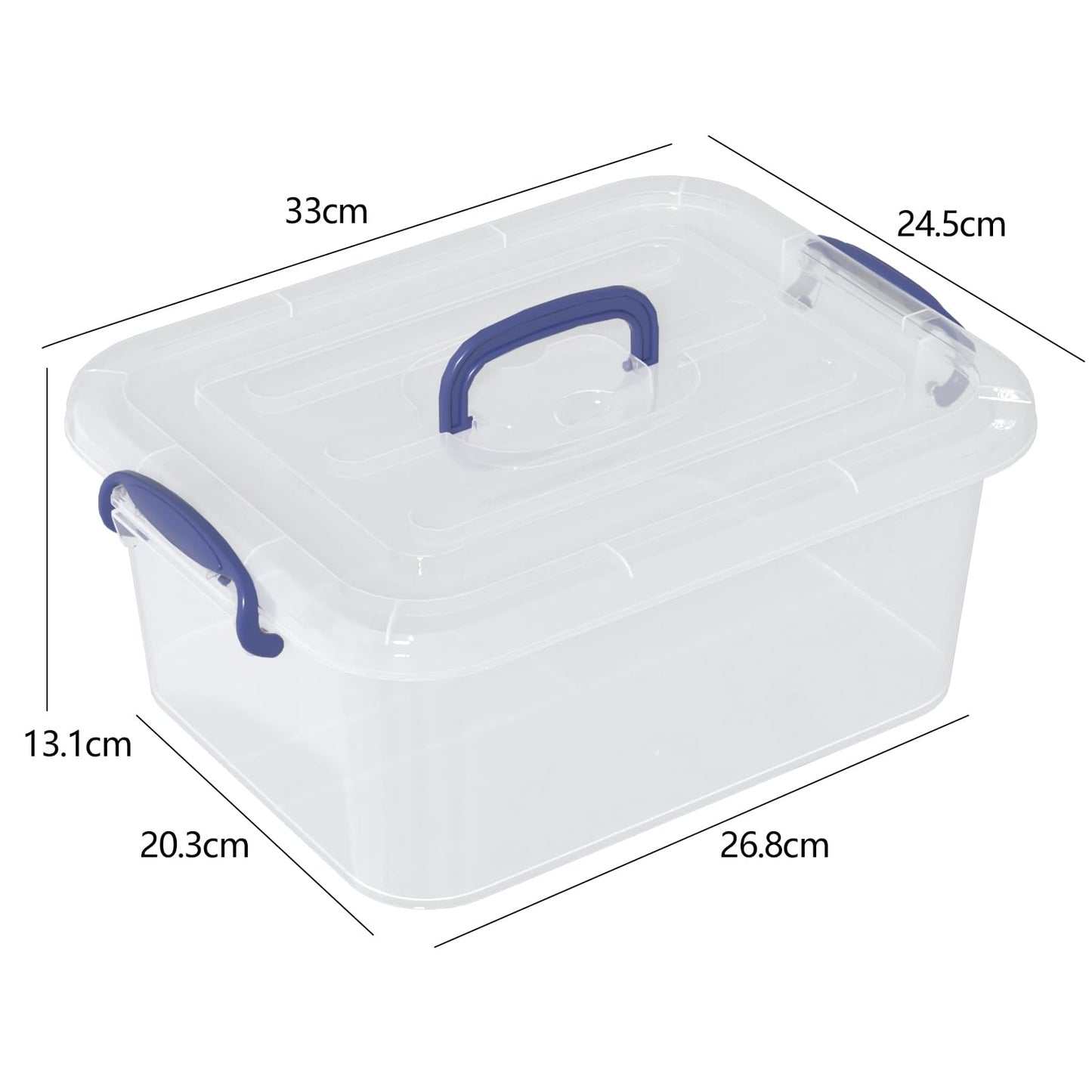 Xeabia 8 L Clear Plastic Latch Storage Boxes with Lid & Handle 2 Packs Blue