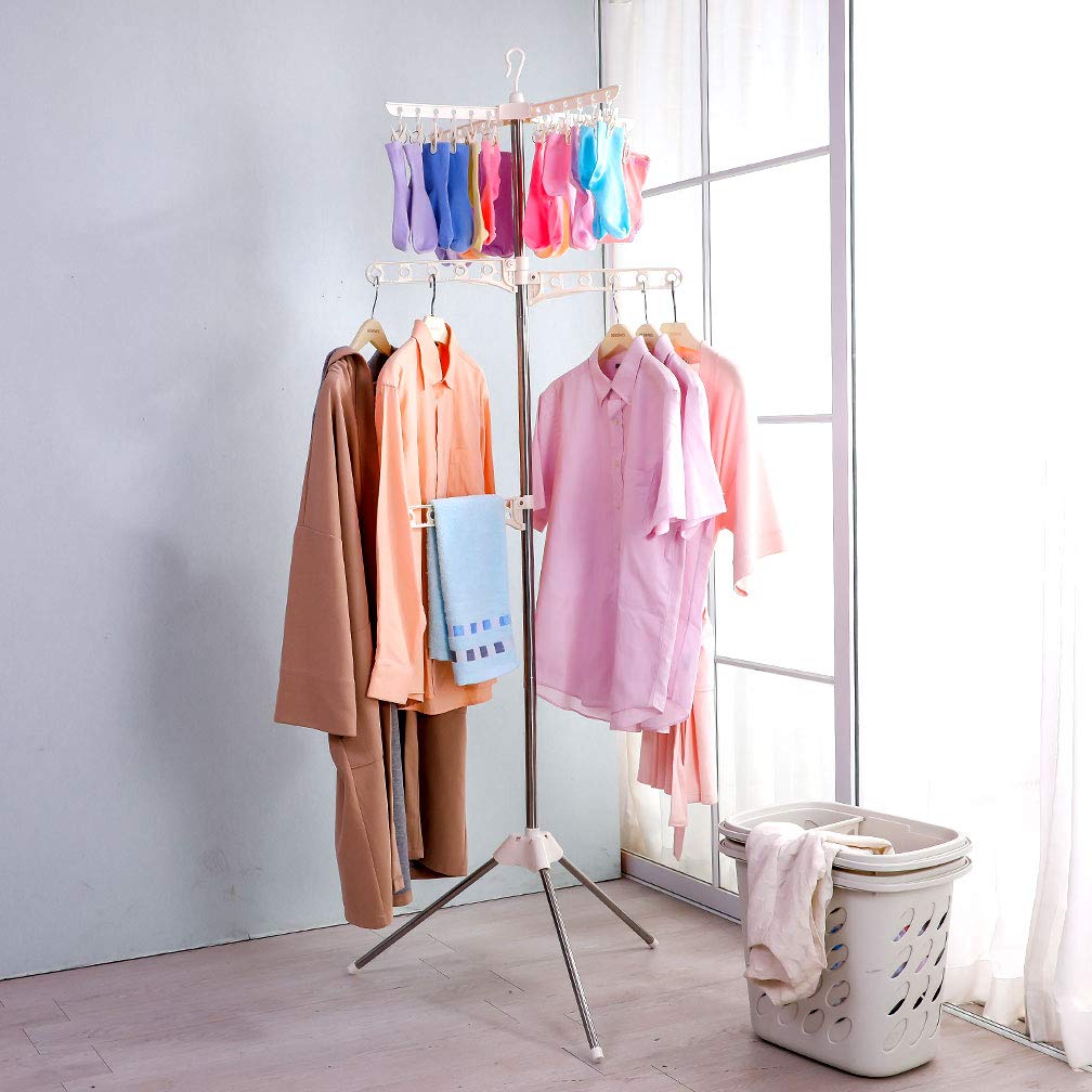BAOYOUNI Clothes Airer Clothes Drying Rack with 3 Arms and 24 Clothespins
