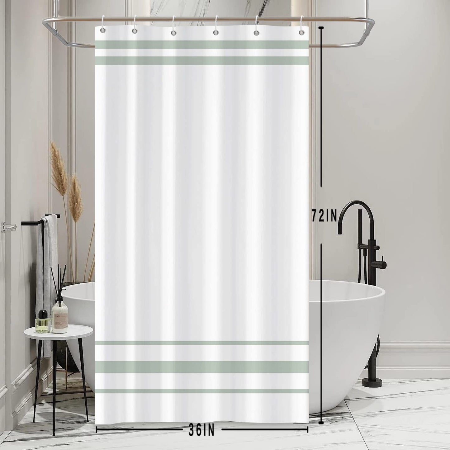 SDOTPMT 90x180cm Green and White Shower Curtain Modern Classic Green Striped Bath Curtain Countryside Farmhouse Minimalism Bathtub Curtain for