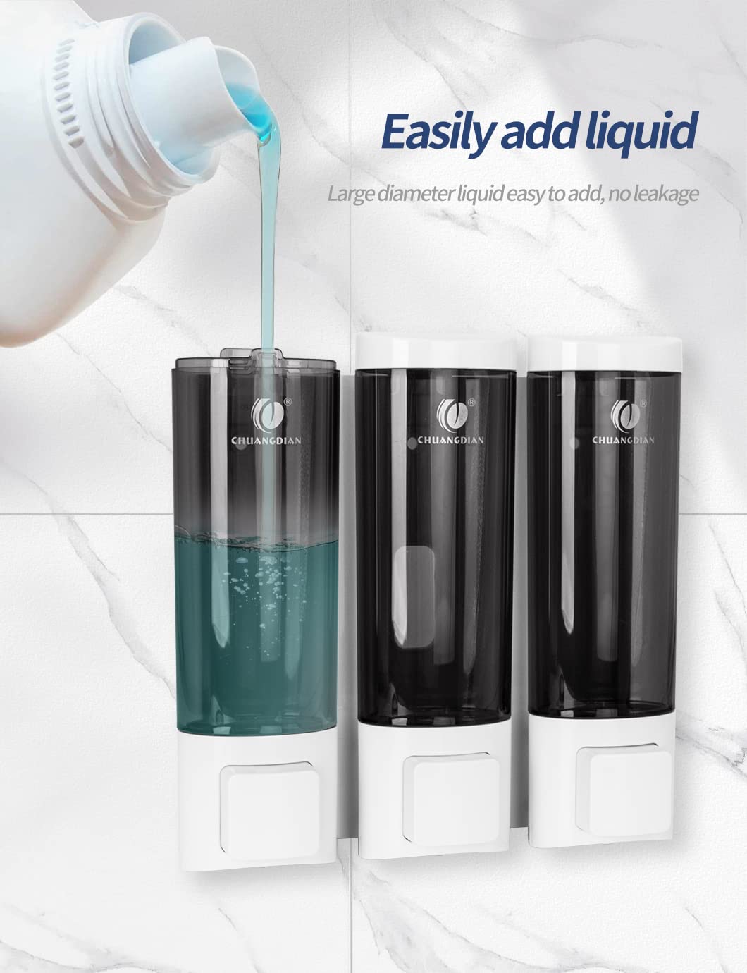 Triple 200ML Soap Dispenser Bathroom Wall Mounted Shower Gel Shampoo and Conditioner Dispenser Kitchen Dish Detergent Container Hand Body Wash Liquid