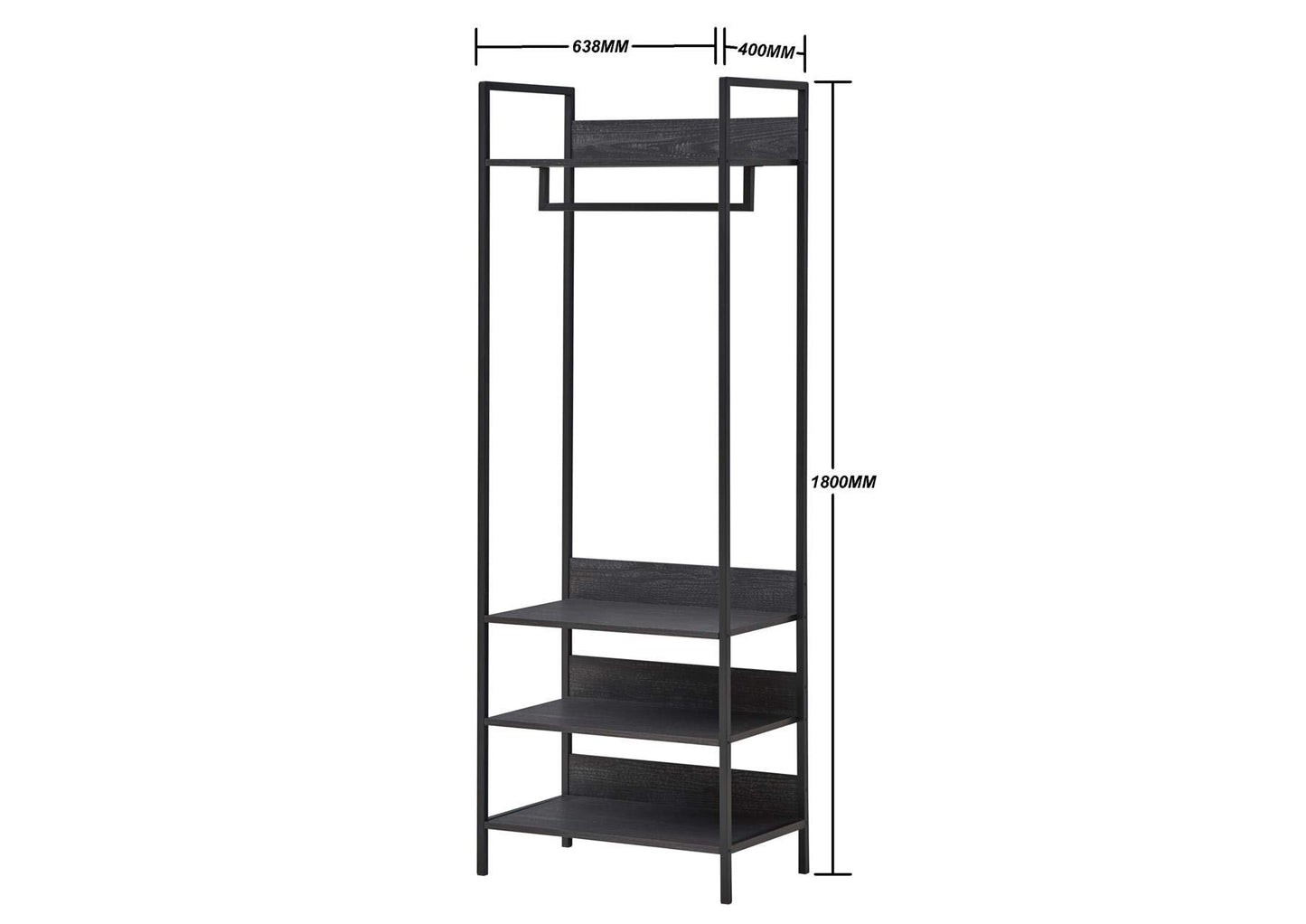 Timber Art Design UK Zahra Bedroom Double Open Wardrobe 4 Shelves Furniture Storage Cupboard Black