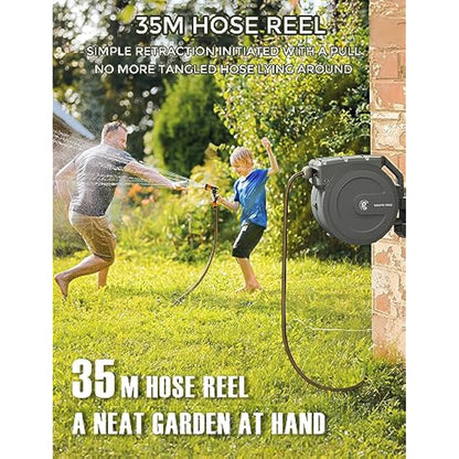 Giraffe Tools Garden Hose Reel Kit with Tap Splitter and Cover, 35m Retractable Hose
