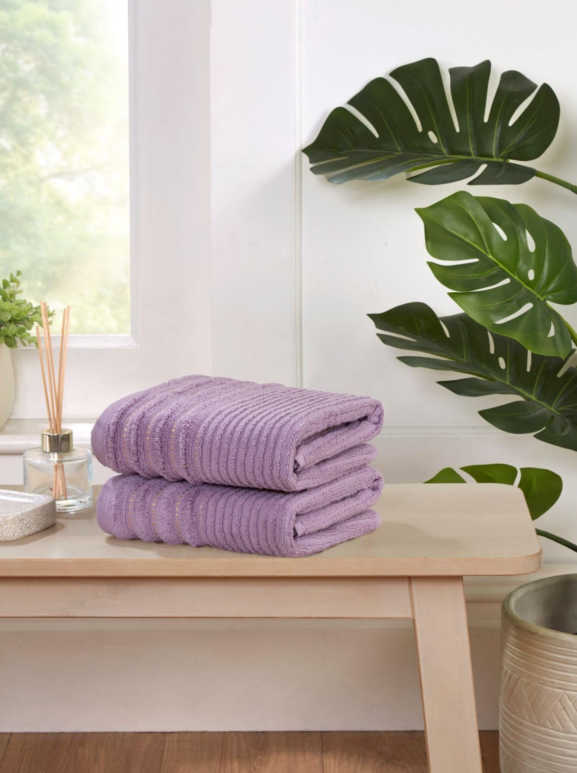 Rapport Home 2-Pack Linear Hand Towels | 50x85cm 100% Cotton 500GSM | Absorbent & Soft Bathroom Towel Set | Oeko-Tex Certified | Lavendar Pink