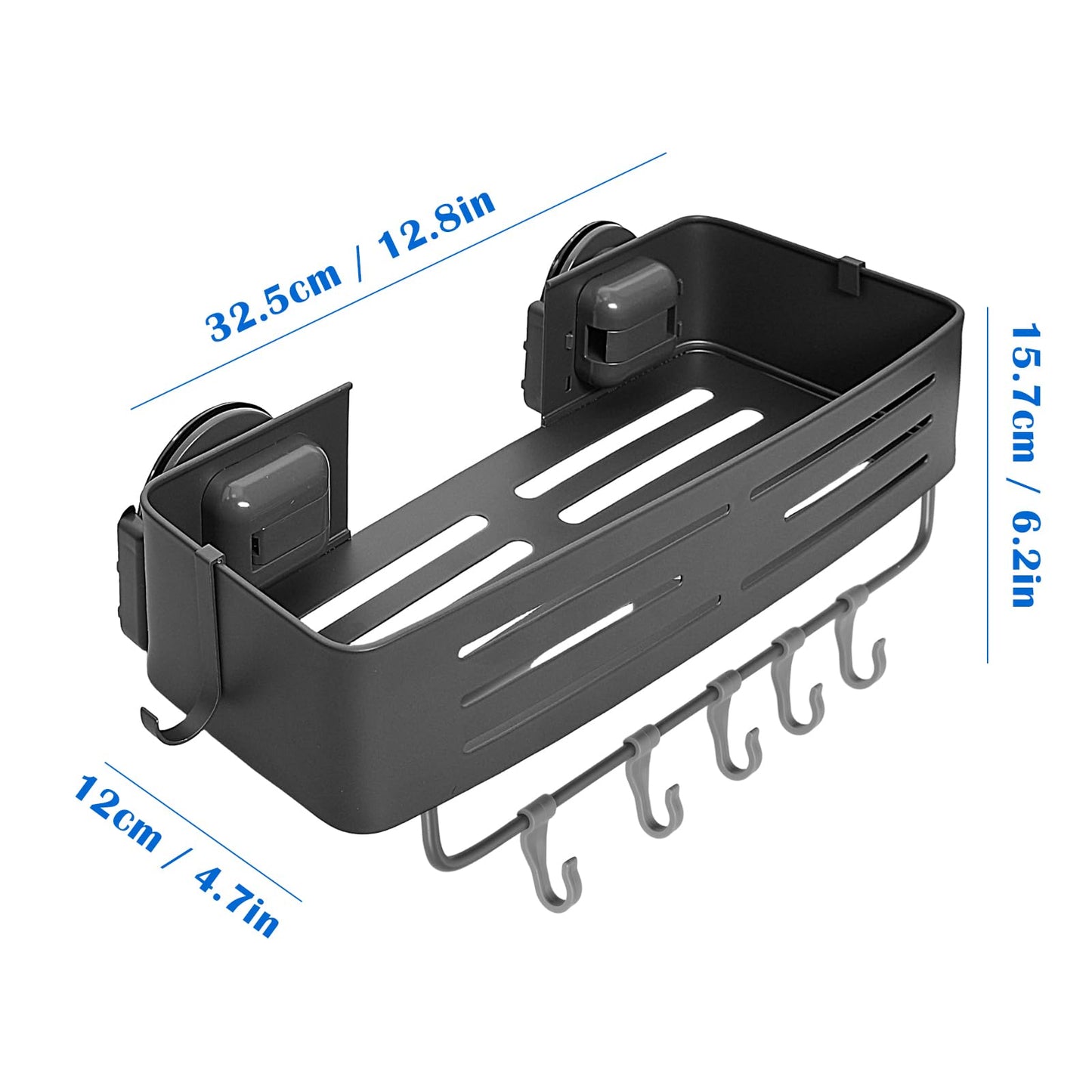 Rieoany Shower Organiser, Hanging Caddy, Wall Mounted Shelf No Drilling, Space Aluminium Bathroom Shelves with Hooks