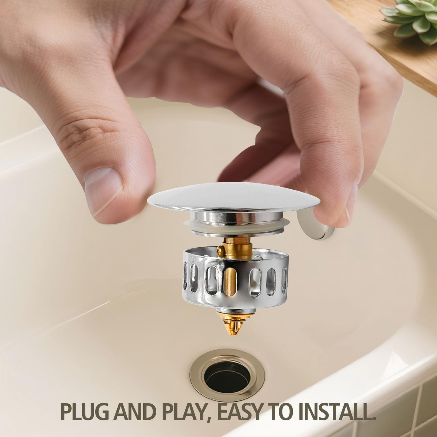 Universal Bathtub Stopper and Tub Drain Hair Catcher, Pop-Up Plug, Chrome Zinc Alloy Anti-Clogging Bathroom Kitchen Sink Drain Stopper with Silicone