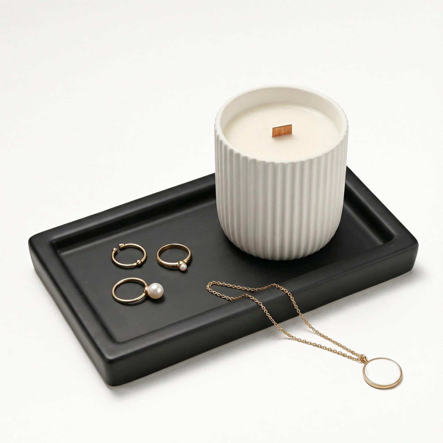 MaisoNovo Black Bathroom Tray Countertop - 7.4x5.1 inch Handcrafted Ceramic Kitchen Tray for Soap Bottles, Perfume, Jewelry - Moisture Resistant