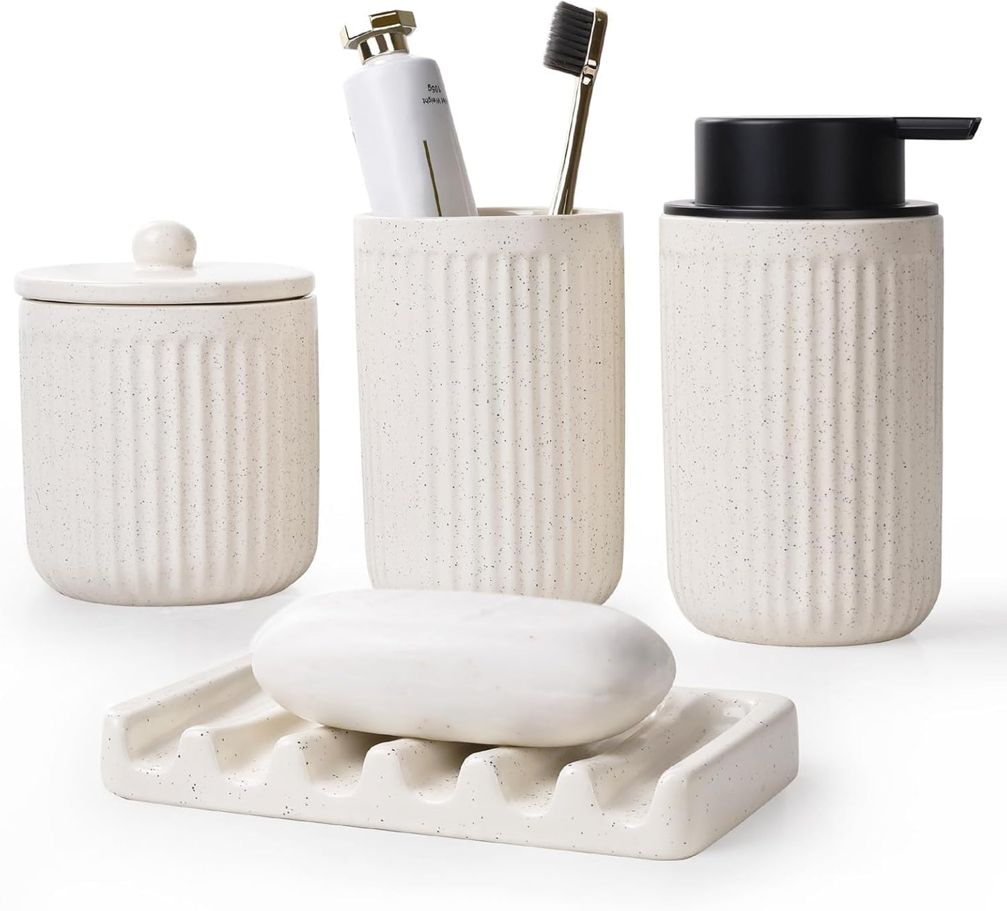 BosilunLife Ceramic Bathroom Accessories Set - Bathroom Counter Soap Set Beige Bathroom Decor Sets Accessories Bathroom Lotion Soap Dispenser and