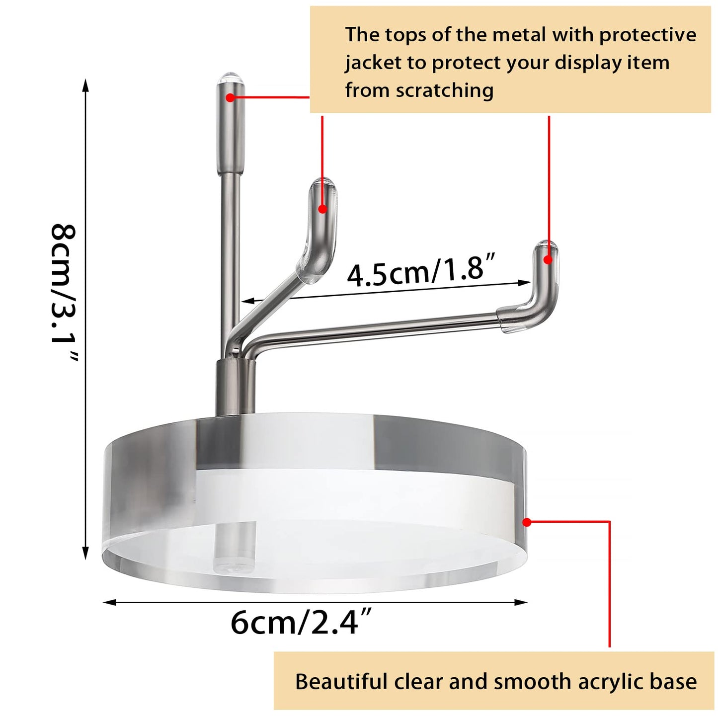 BTSKY Small Size Adjustable Silver Metal Arm Display Stand with Round Base