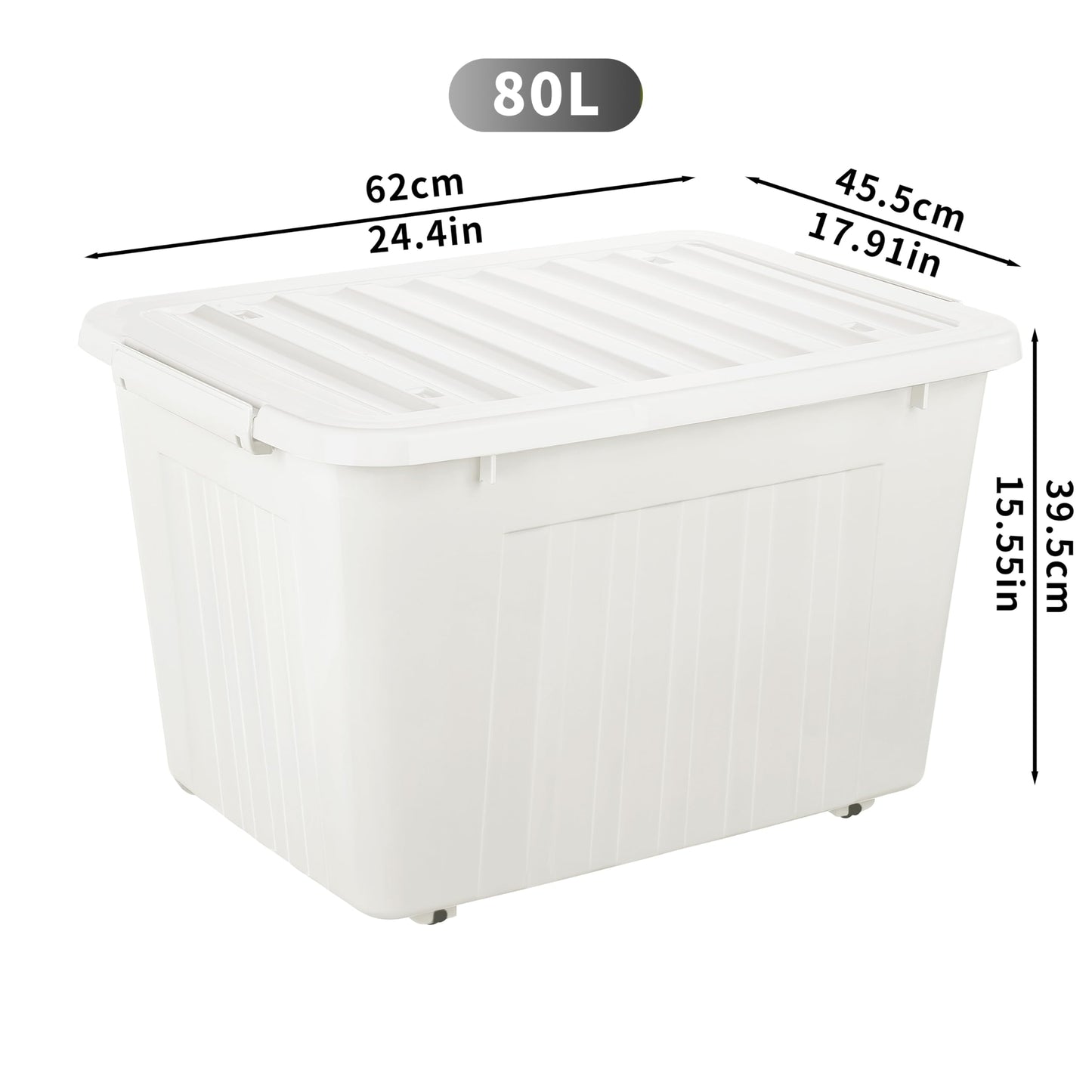 Cetomo 80L*6 Storage Boxes with Lids, Plastic Storage Box with Wheels and Secure Side Latches, Stackable & Nestable Organizer for Home, Office