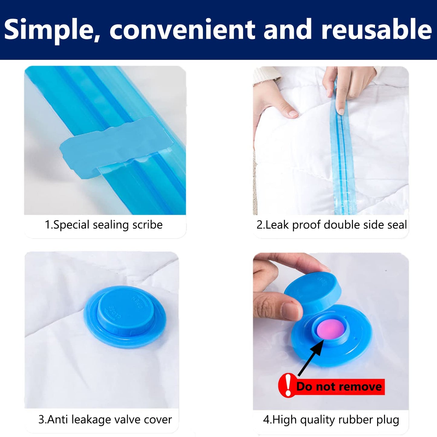 Vacuum Storage Bags for Clothes - 6 Pack(2 Jumbo + 2 Large Medium) Reusable Sealer with Double Zip Seal Travel Space Saver Duvets, Bedding, Quilts