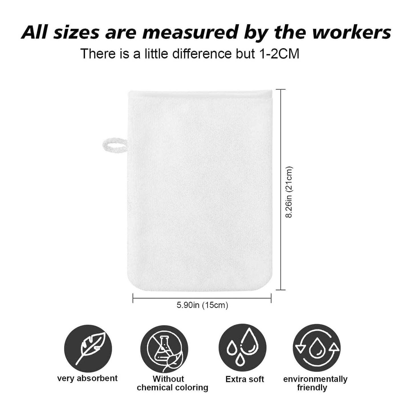 PHOGARY Pack of 10 Microfibre Body Wash Mitts (White), Soft Face Cleansing Mitts, Bath SPA Terry Cloth, 15x21 cm