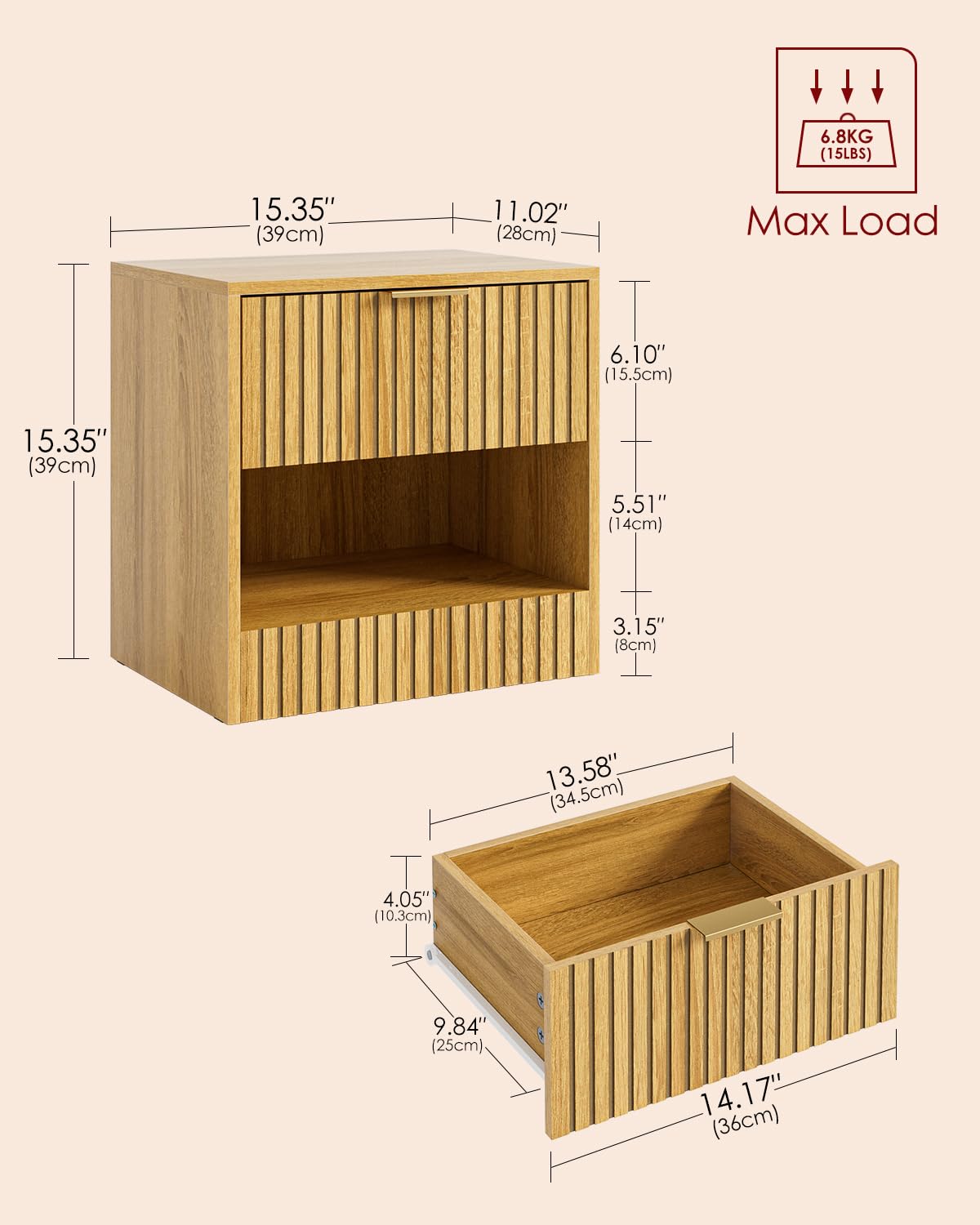 Apetaccat Small Bedside Table,41x28x39cm, Farmhouse Wooden Bedside Cabinet with Drawer,Kids Bedside Table Nightstand for Bedroom,Living
