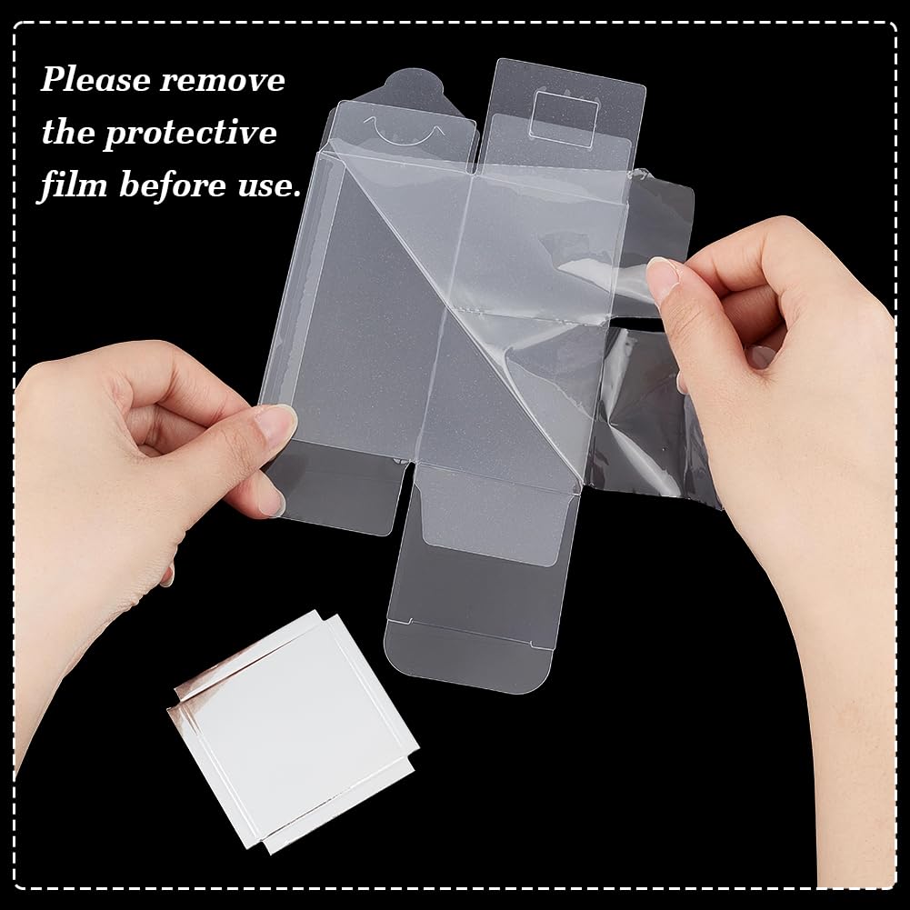 BENECREAT 30 Pcs Clear Gift Boxes, 2x2x4 Inch/5x5x10cm Folding PVC Favor Boxes with Silver Paper Card Base for Wedding Birthday Party Festival Gift
