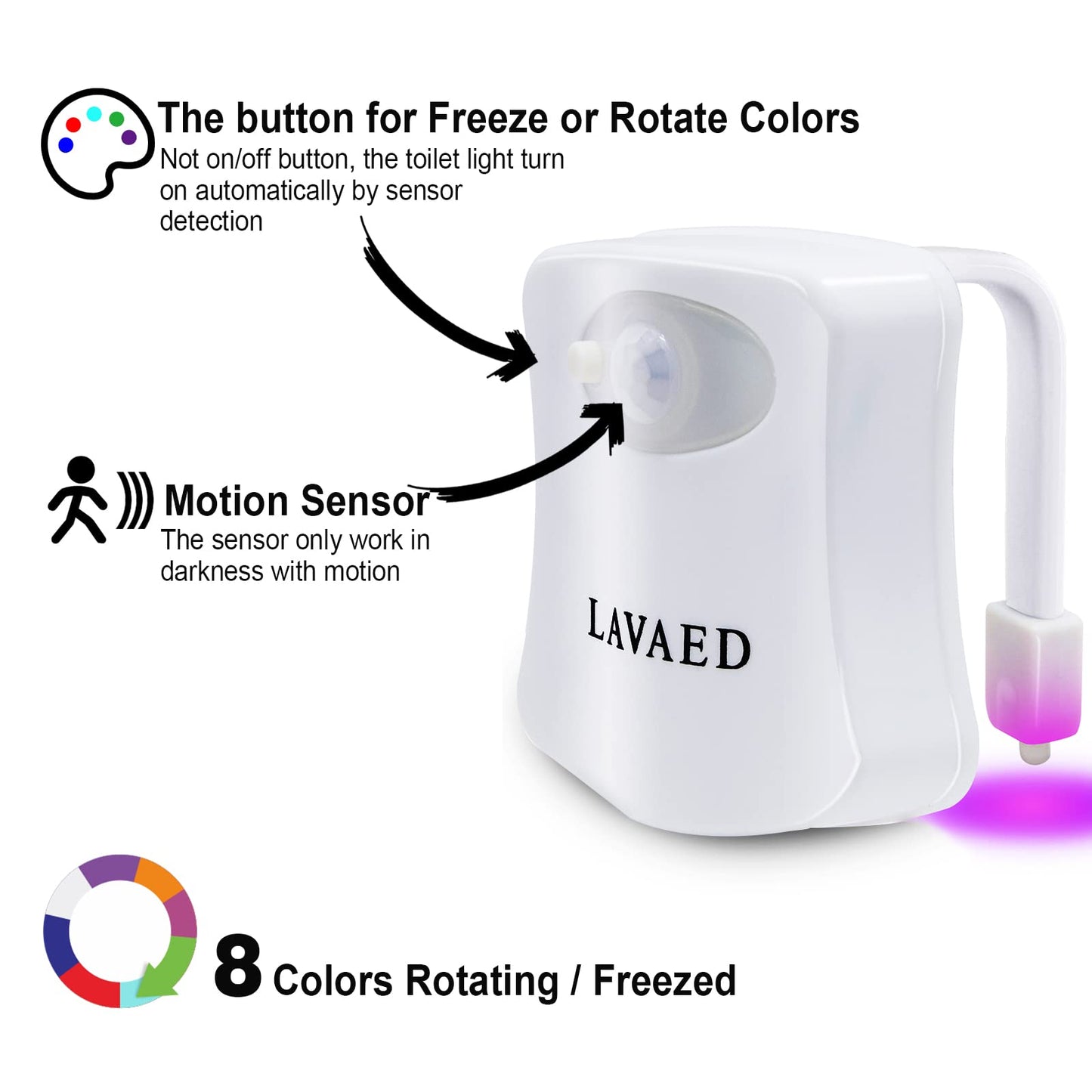 LAVAED Motion Sensor Toilet Night Light,8 Colors Changing Body Motion Sensor Toilet Bowl Seat Lamp for Bathroom (1 Pack)