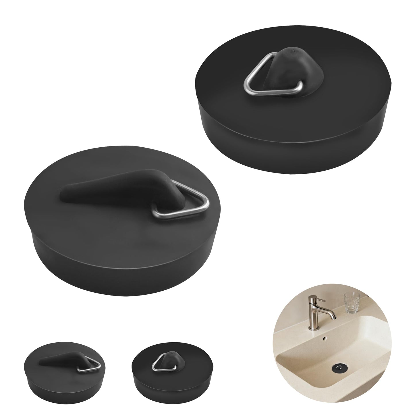 SZWLJ 4PCS(1.77in*2 & 1.85in*2) Black Sink Plug, Rubber Bath Plug
