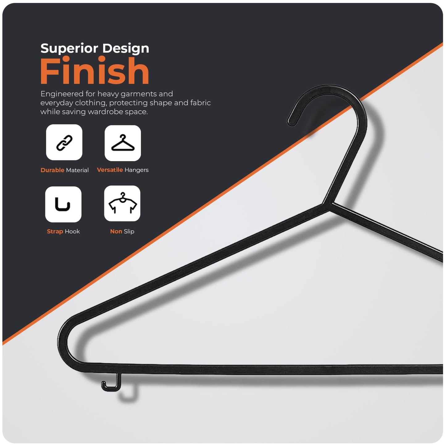Scott 11 Plastic Coat Hangers, 25 Pack - Adult Black Strong Clothes Hangers For Clothes, Durable With Hooks For Space-Saving, Lightweight, Non-Slip