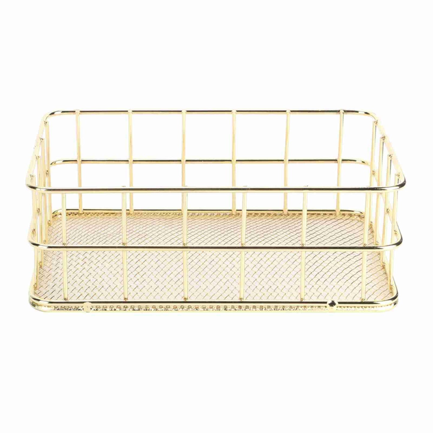 WGFOIP Metal Wire Mesh Storage Basket, Golden Iron Desktop Organizer with Sturdy Wrought Iron Construction