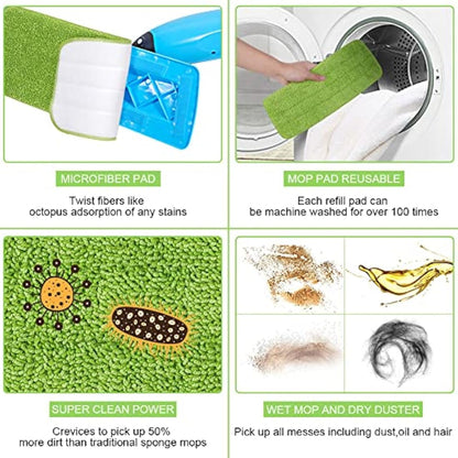 Vicloon Mop Pad, 6 PCS Microfiber Replacement Mop Pads Fit for All Spray Mops & Reveal Mops, Washable (Green)