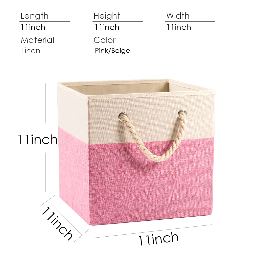 Prandom Foldable Cube Storage Bins 28x28x28cm [4-Pack] Fabric Linen Storage Baskets Cubes Drawer with Cotton Handles Organizer for Shelves Closet