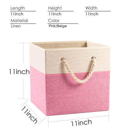 Prandom Foldable Cube Storage Bins 28x28x28cm 4-Pack Fabric Linen Storage Baskets Cubes Drawer with Cotton Handles Organizer for Shelves Closet