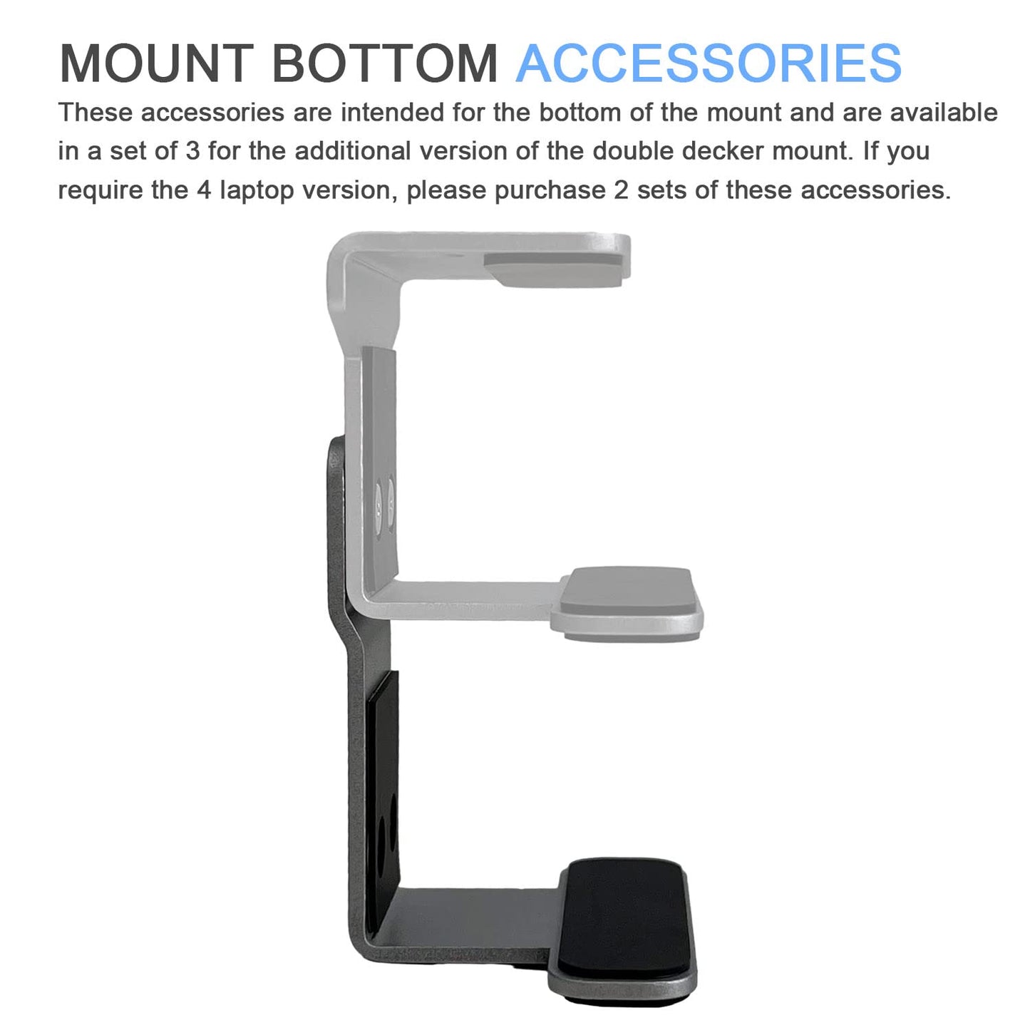 JEMACHE Under Desk Laptop Extra Mount, Metal Extra Holder Accessories for Triple or 4 Laptop Version (Silver)