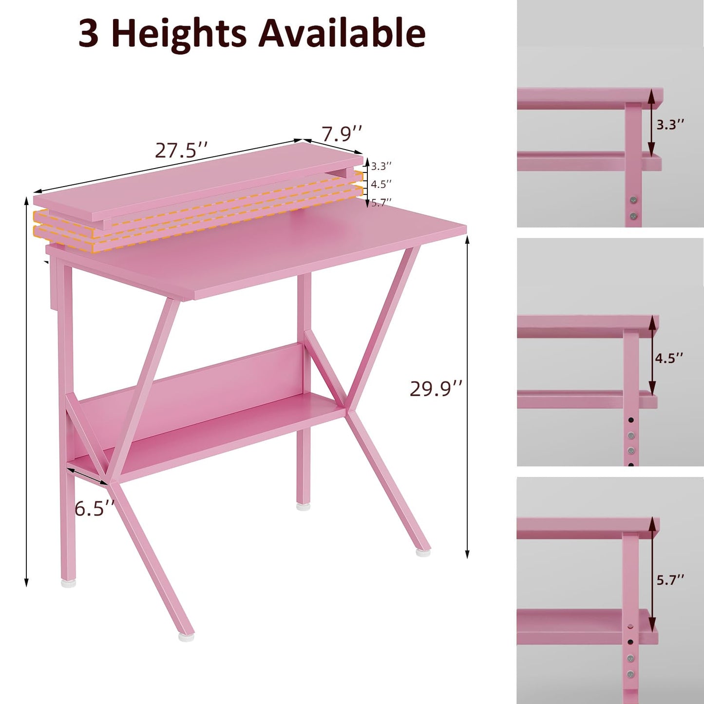 COTUBLR 70 x 48 cm Desk, Small Computer Desk for Small Spaces, Gaming Desk with Adjustable Monitor Stand, Modern Simple Style Compact Desk