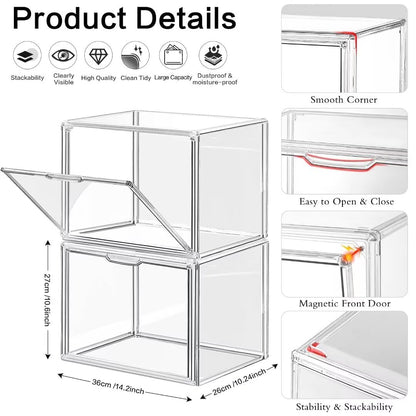LINYAPRY 4 Packs Clear Plastic Handbag Storage, Acrylic Display Case for Purse and Handbag, Stackable Storage Boxes Bag Organizer with Magnetic Door