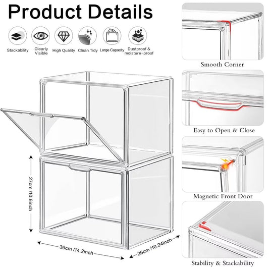 LINYAPRY 4 Packs Clear Plastic Handbag Storage, Acrylic Display Case for Purse and Handbag, Stackable Storage Boxes Bag Organizer with Magnetic Door