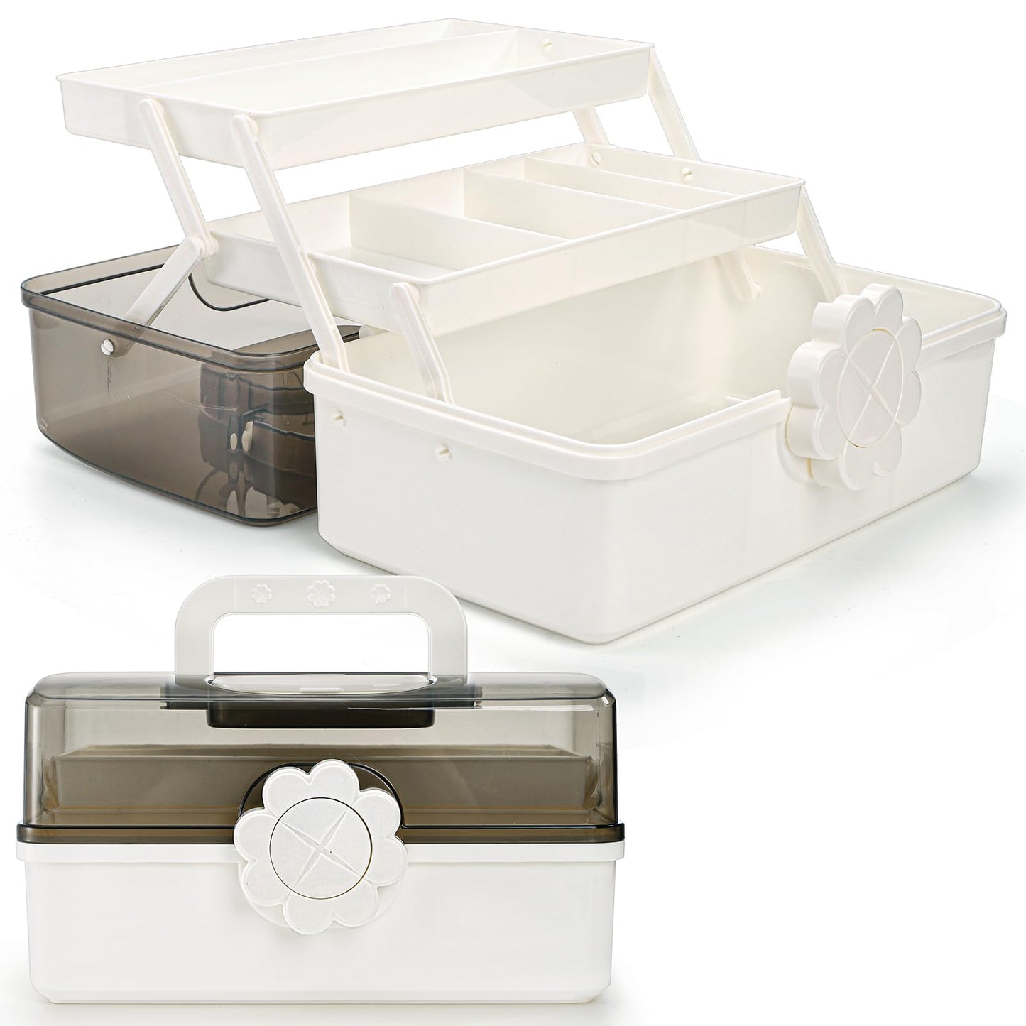ZOOFOX 3 Layer Multipurpose Dividing Storage Box, Plastic Craft Storage Boxes with Compartments, Folding Tool Box Organizer with 2 Trays
