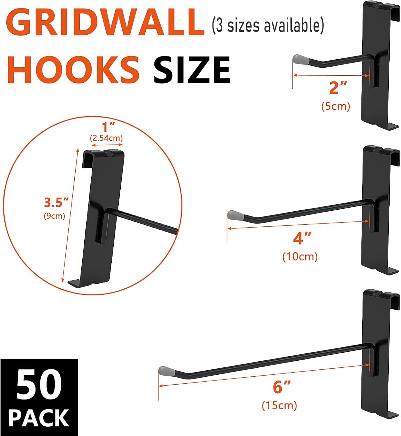 Malloom 50 Pack Gridwall Hooks, 6 Inch Gridwall Panel Hooks Metal Gridwall Hanging Hooks Hangers Black Commercial Grade Gridwall Pegs Gridwall