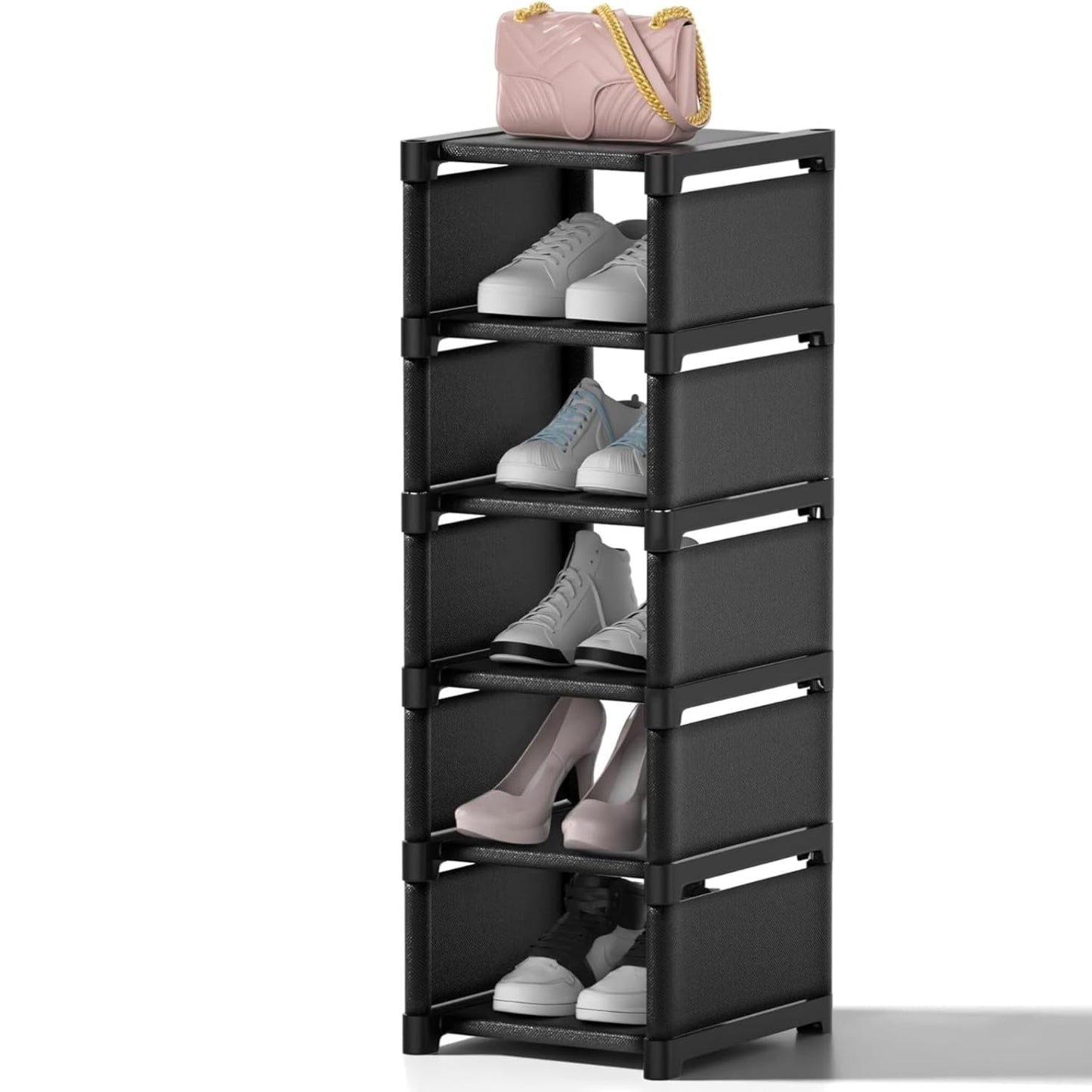 Yeahbo Narrow Small Shoe Storage Rack Black, Vertical Racks for Slim Space