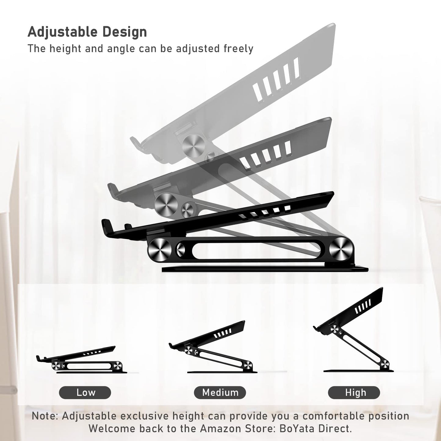 BoYata Laptop Stand, Multi-Angle Adjustable Laptop Riser with Heat-Vent