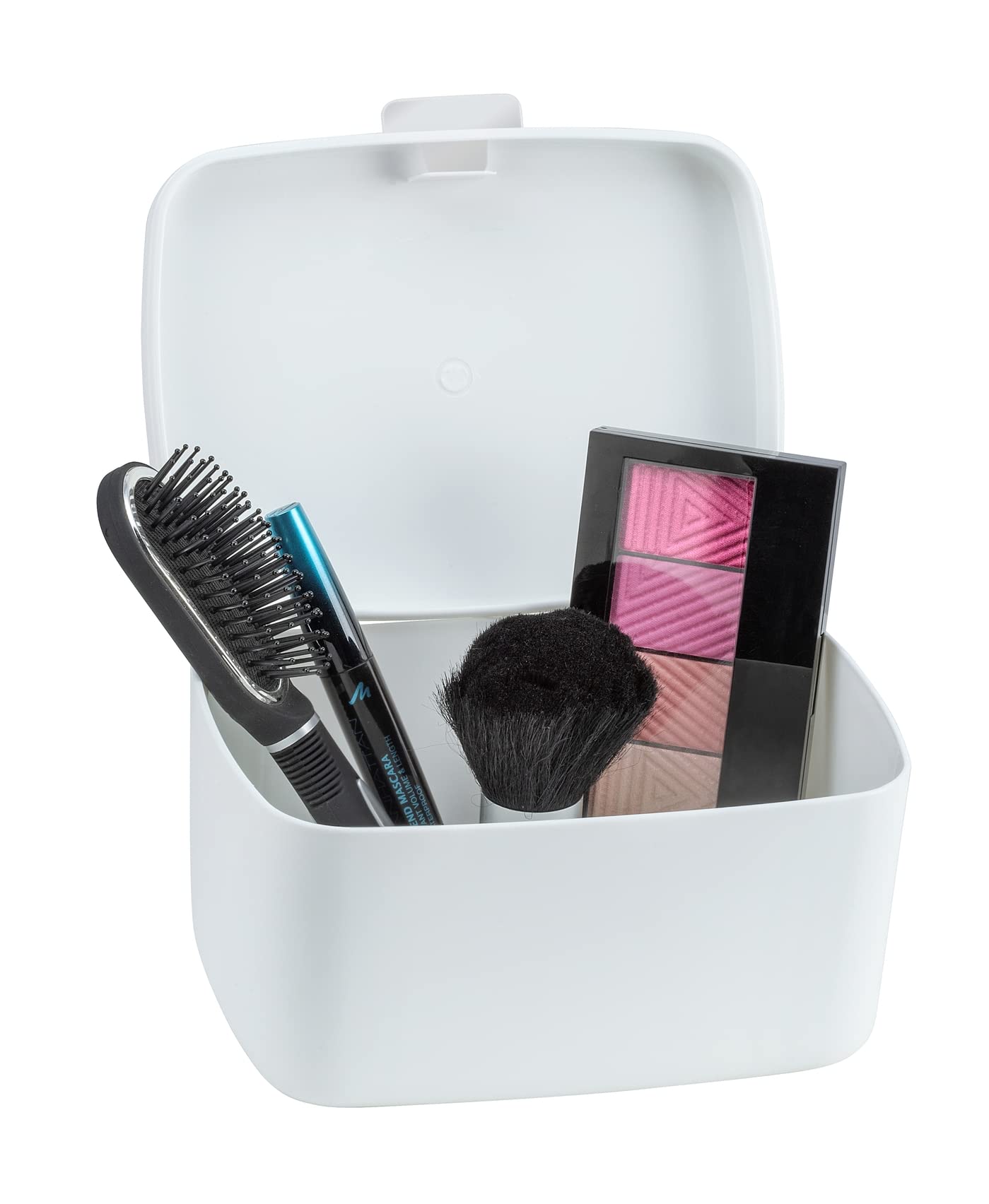 WENKO Barcelona Bathroom Box/Storage Basket with Lid, Completely Unbreakable, 19.5 x 11 x 16 cm, Anthracite, White, 19,5 x 11 x 16 cm