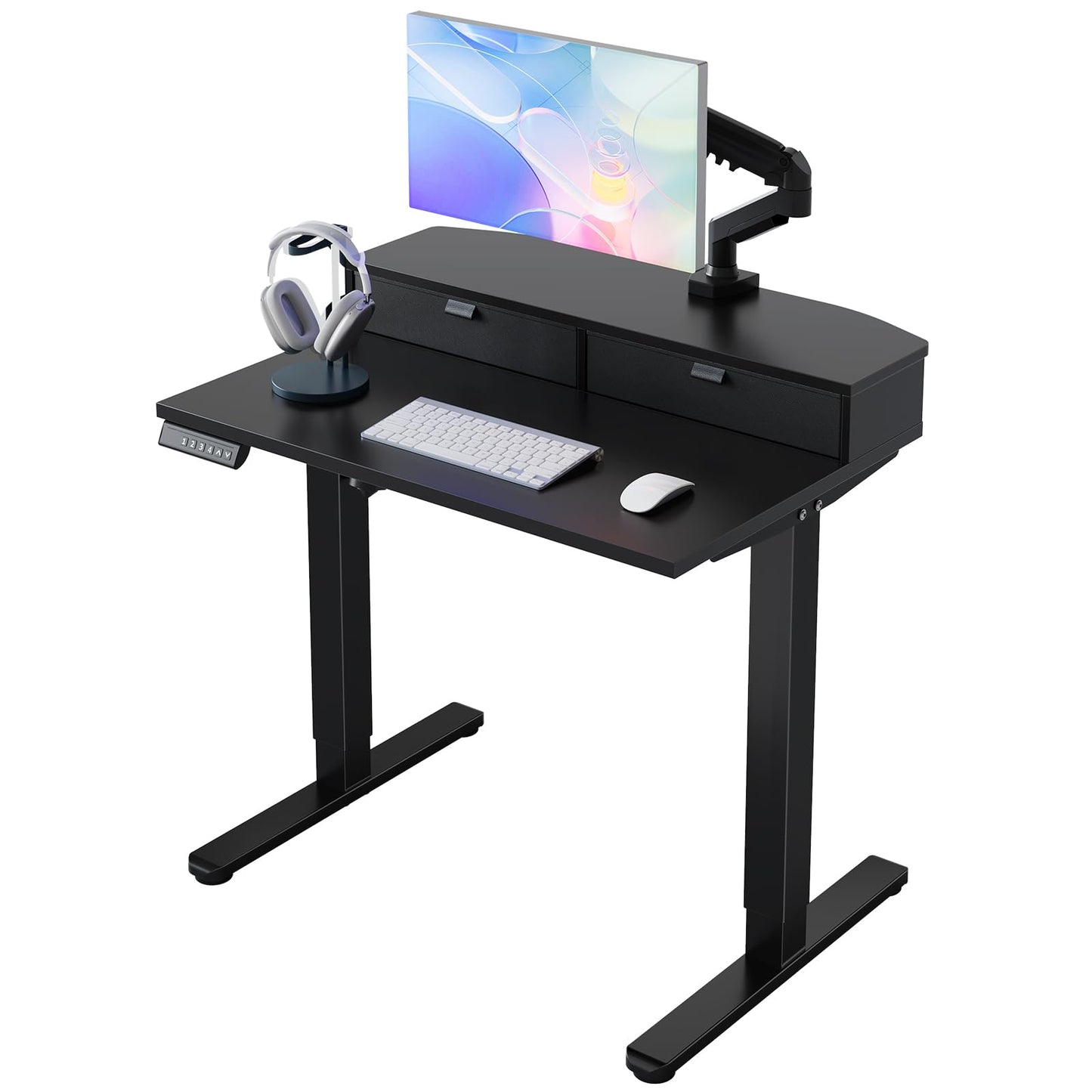 HUANUO Standing Desk with Drawers, 80x53cm, Black