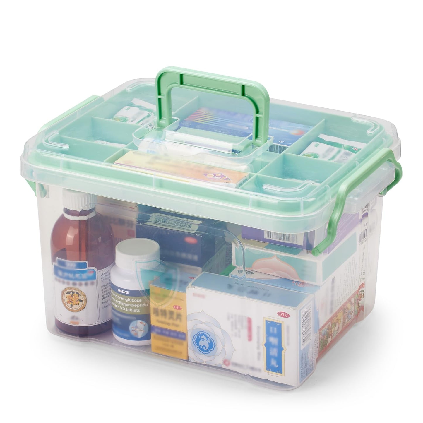 Nymblis Medicine Storage Box with Lid, Double Layers Medication Box, Green