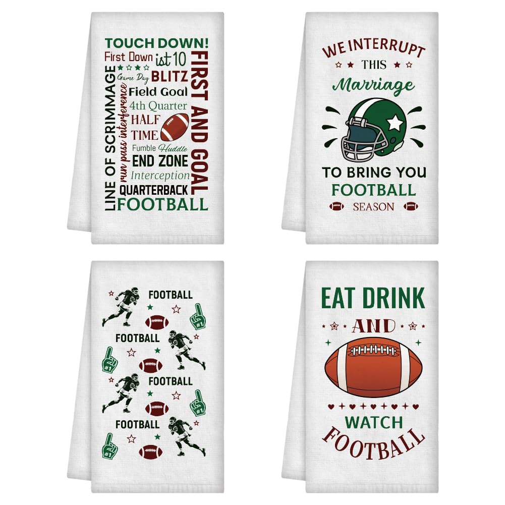 WADORN 4Pcs Funny Rugby Hand Towels, Football Themed Decorative Kitchen Dish Towels 24 x 16 Inch Microfiber Absorbent Soft Hand Tea Dishcloths for