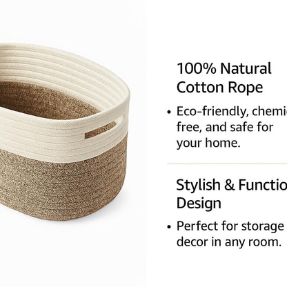 Large Handmade Cotton Rope Storage Basket with Handles - Nordic Style for Home, Toys Nursery Decor, Skin Care & Desktop Organizer