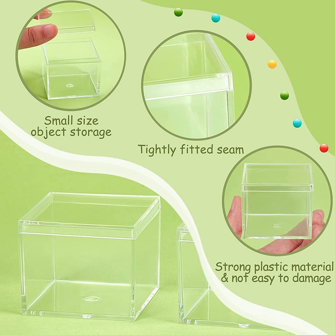 AWAOVV 8 Pcs Transparent Acrylic Plastic Square Jewelry Box Mini Storage Box with Lid Mini Square Container 120Ml Clear Acrylic Plastic Square Cube