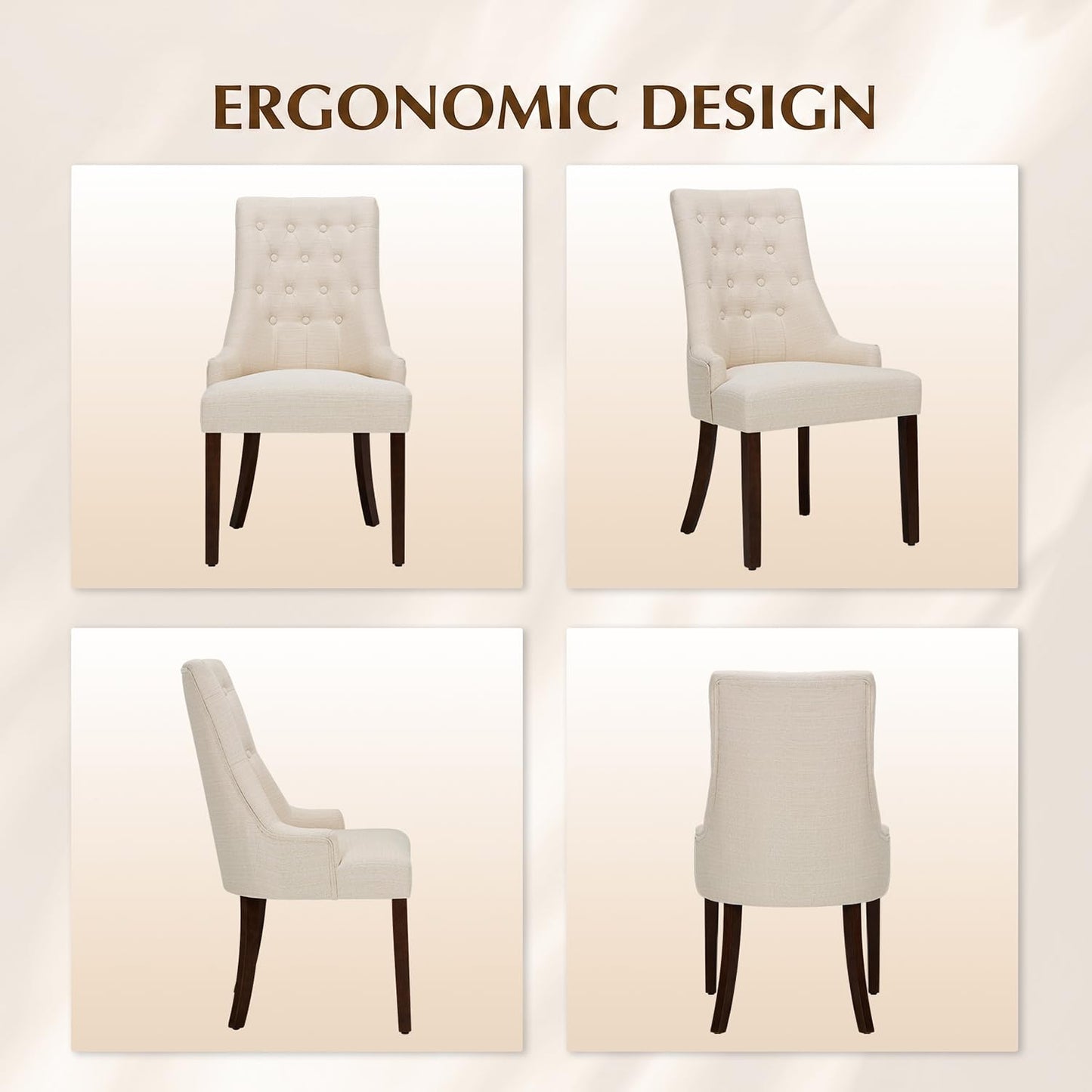 MALOL Upholstered Dining Chairs Set of 2, Wingback Dining Room Chairs with Tufted Button, High Back Kitchen Chairs with Solid Wood Legs