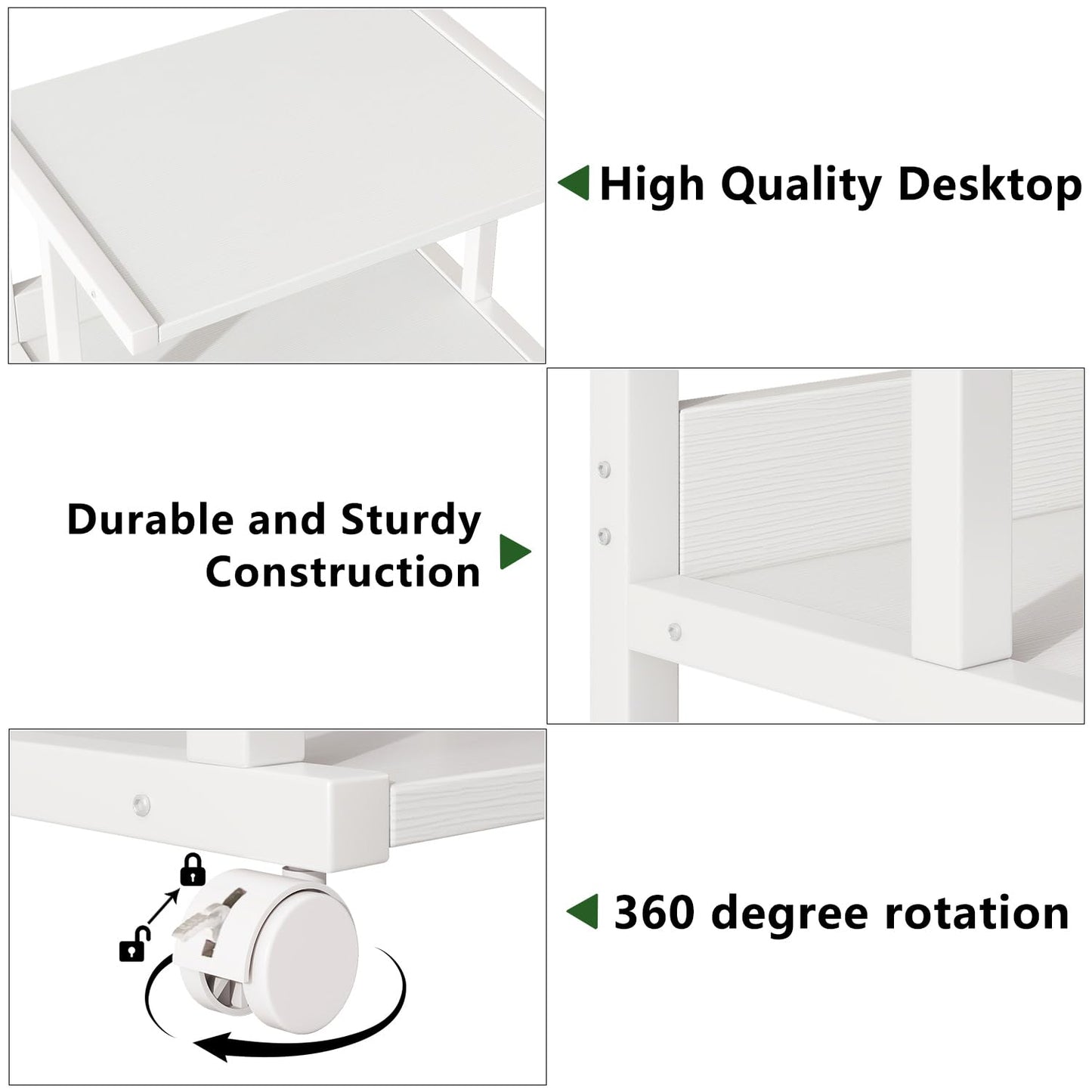 IBUYKE 3-Tier Printer Stand With Storage Shelf and Wheels - Rolling Cart for Home Office Organization, Heat Press, Microwave and Mini Fridge TPS001W