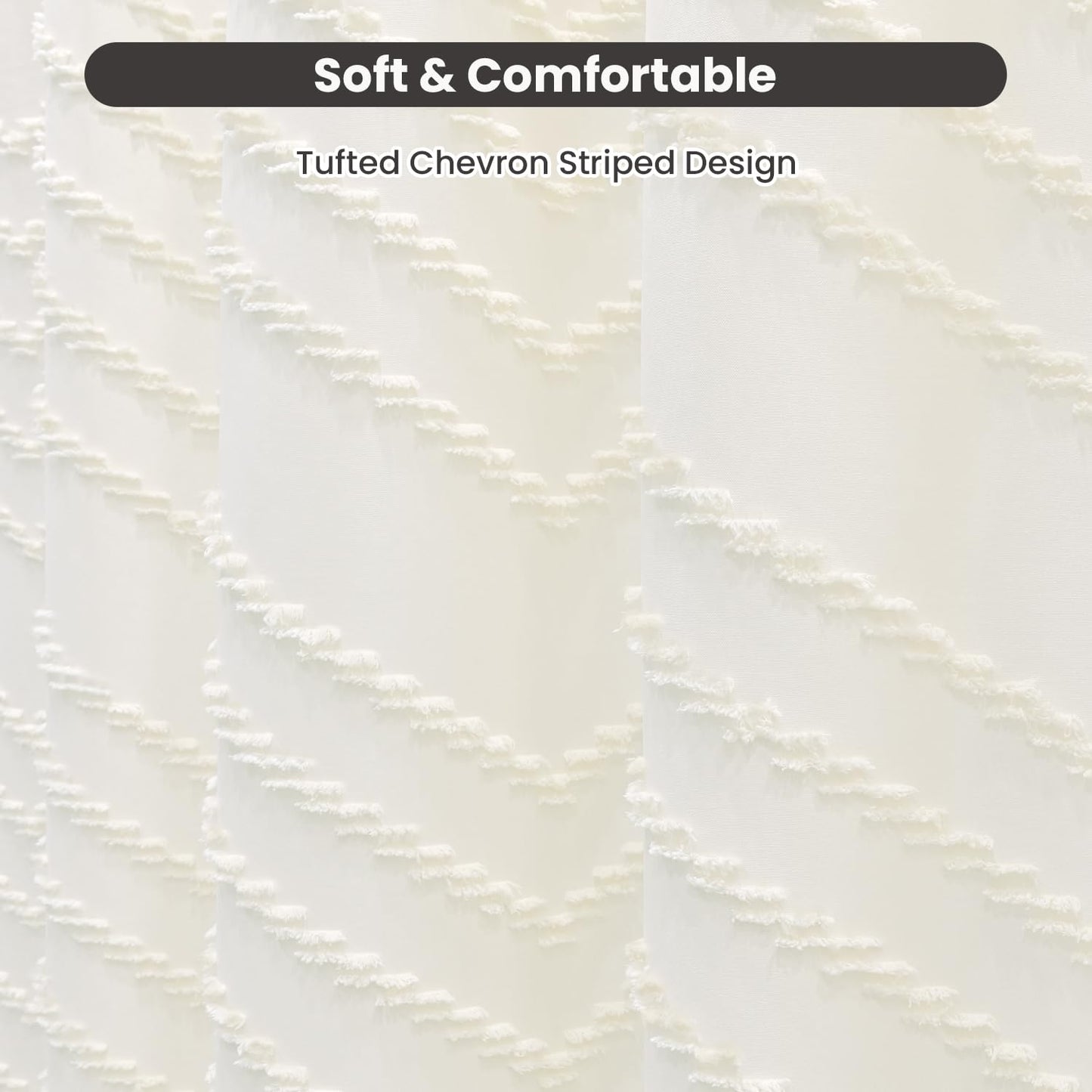 Inhousolu Boho Woven Fabric Shower Curtain, Tufted Textured Chevron Striped Tassel, Modern Farmhouse Cloth