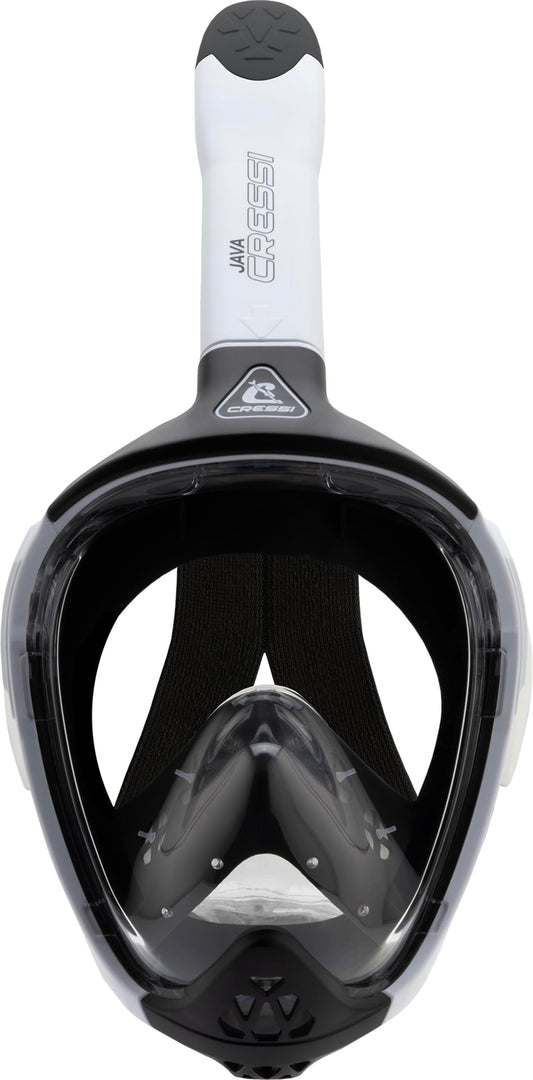 CRESSI Java Full Face Mask White/Black L/XL-Unisex Full Face Snorkel Mask, Ultra Clear Anti Fog Lens, 100% Silicone, Snorkel Dry with Safety Valves,