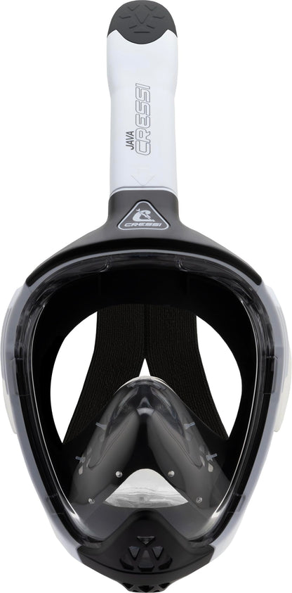 CRESSI Java Full Face Mask White/Black S/M-Unisex Full Face Snorkel Mask, Ultra Clear Anti Fog Lens, 100% Silicone, Snorkel Dry with Safety Valves,