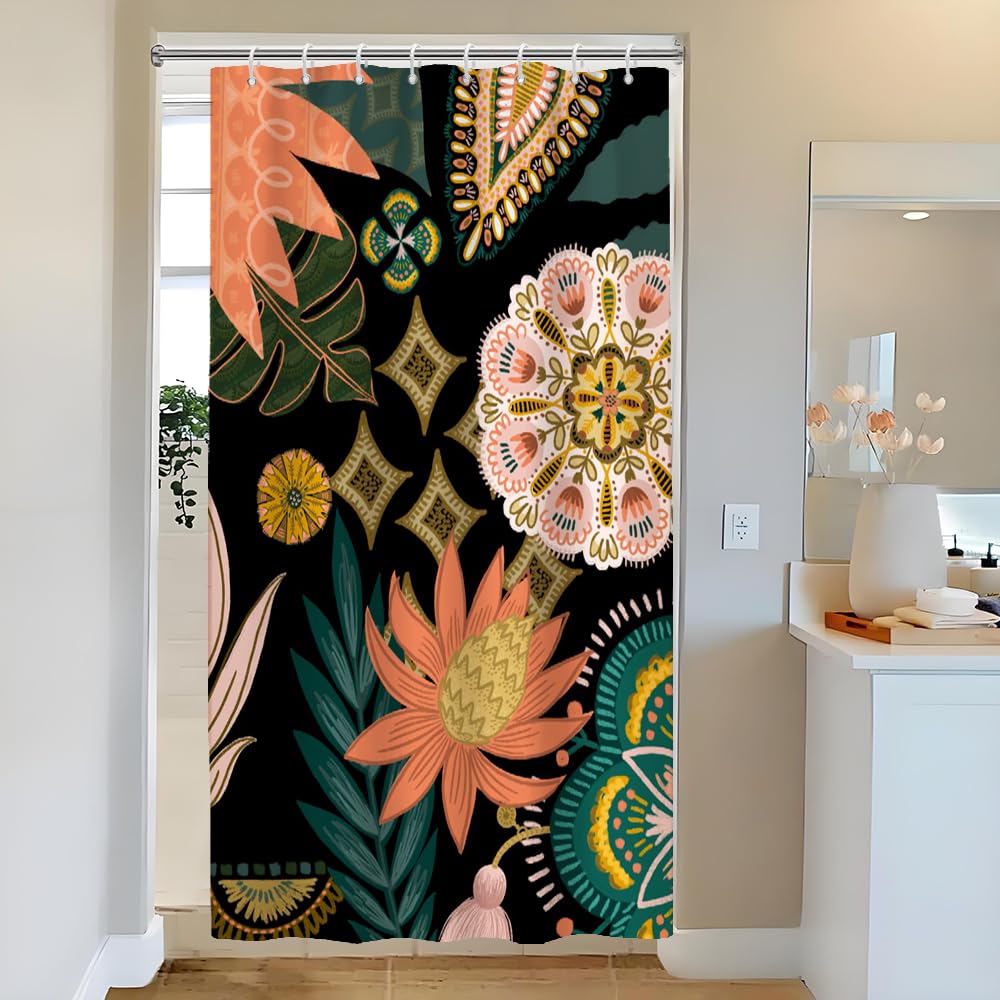 Uiiooazy Boho Shower Curtain, Floral Green Leaves Bohemian Tropical Plant Bath Curtain Anti Mildew Waterproof Polyester Fabric Opaque Washable Shower
