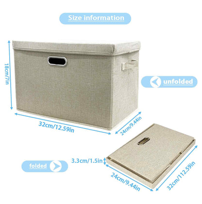 Storage Boxes with Lids Fabric, 2pc 13.8L Collapsible Beige Small Stackable Cube Storage Box