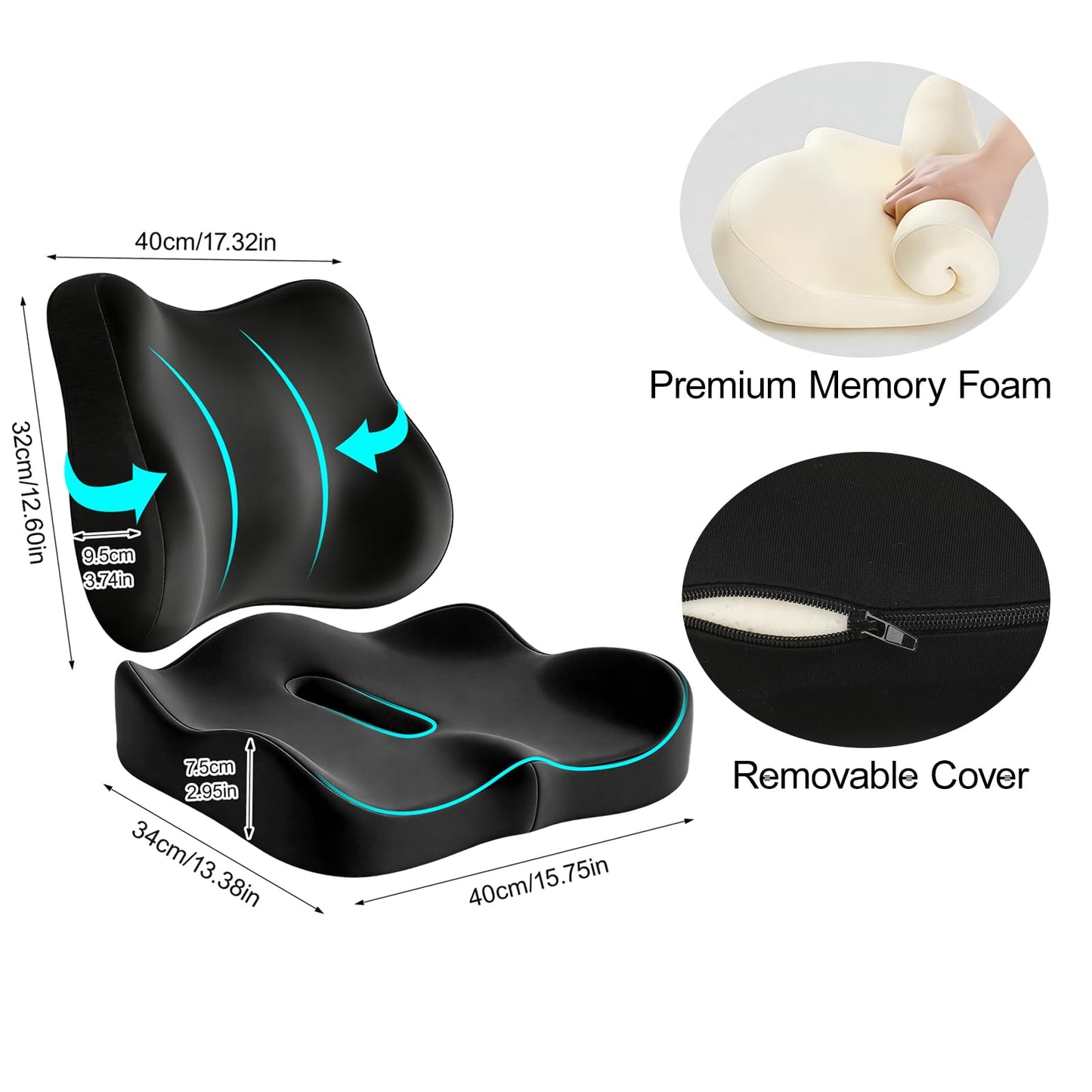 FALSKT Memory Foam Seat Cushion & Lumbar Support Cushion for Office Chair