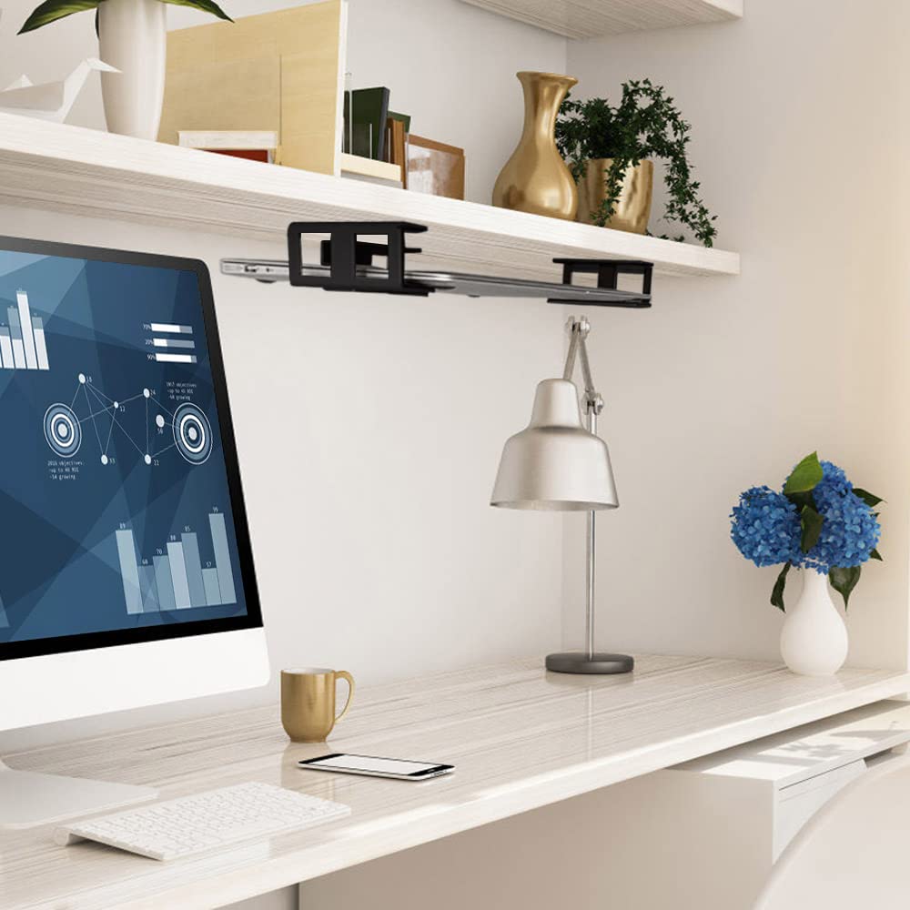 JEMACHE Under Desk Laptop Mount with Adhesive, Hard Aluminum Under Table Desk Holder for Laptop, Mac Mini, MacBook