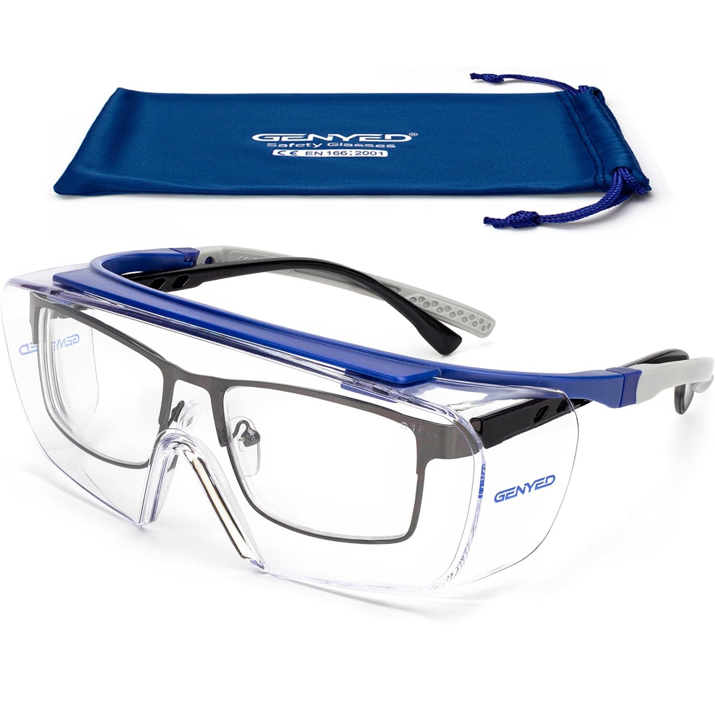 GENYED Safety Glasses for Work, Fit Over Prescription Glasses, Protection Glasses, CE EN166 Certified, Anti-scratch Anti-Fog UV400, Wrap-Around Lenses