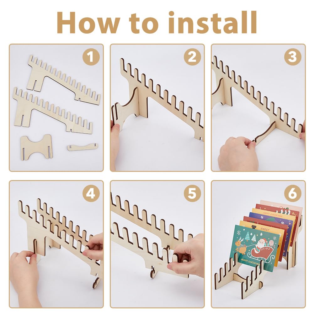 DICOSMETIC 3 Sets 3 Sizes Wood Card Display Stands Greeting Card Display Stand Rectangle Postcards Rack Beige Portable Cards Holder Tabletop Photo