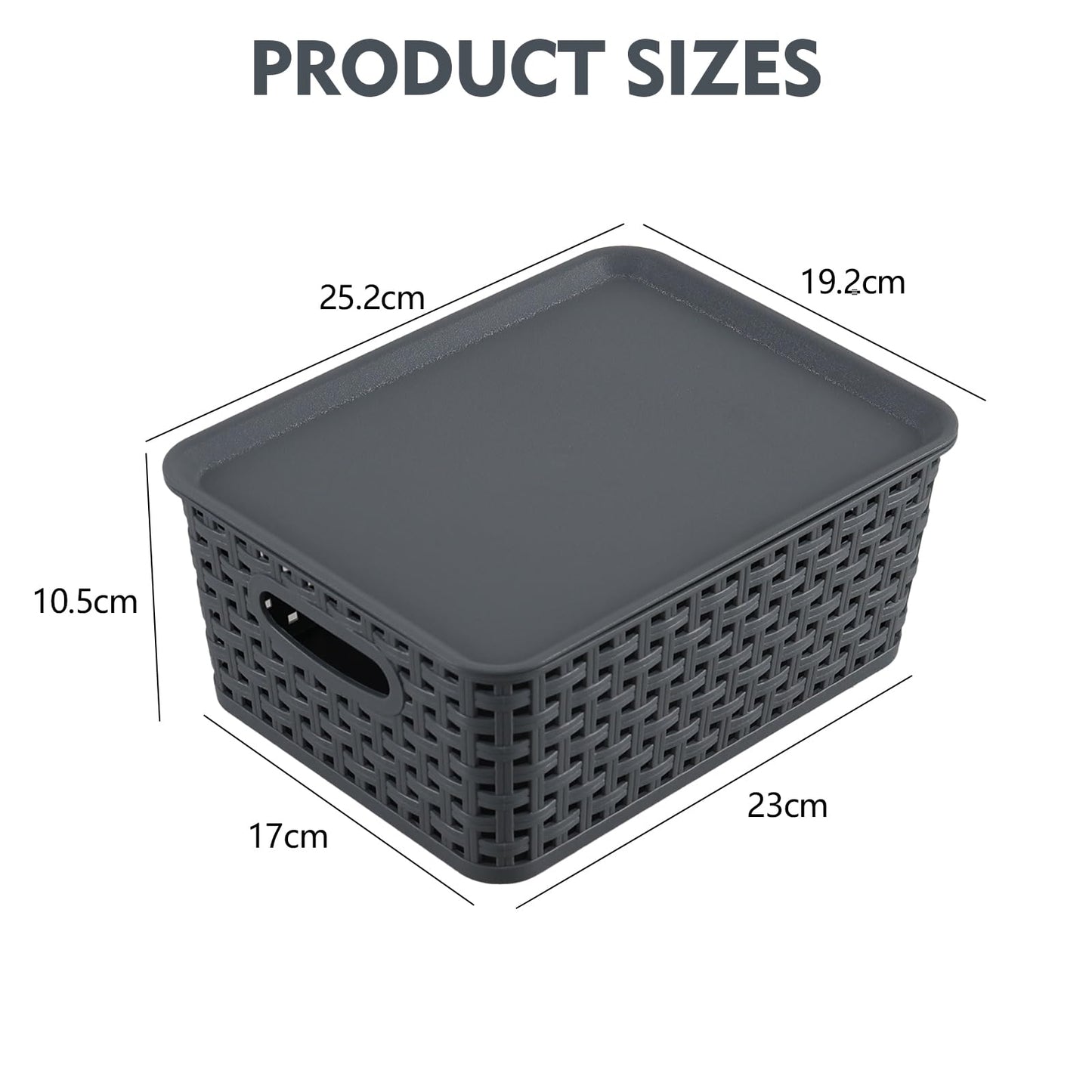 Jnktka Set of 6 Plastic Kitchen Cupboard Storage Baskets with Lids, Gray